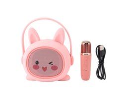Máquina De Karaokê Portátil Para Crianças Com Microfone Boneco Coelho Rosa Bateria