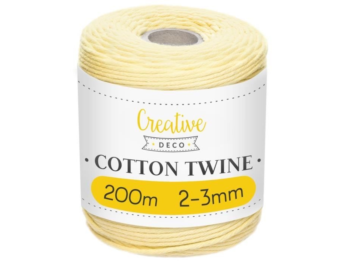 Corda Macramé CREATIVE DECO 3Mm X 200M Amarelo Pastel Fio de Algodão e Poliéster
