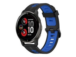 Bracelete para Garmin Venu 2 Plus 20Mm Padrão Vertical Pulseira de Relógio de Silicone de Duas Cores Preto-Azul VENISYMLIS