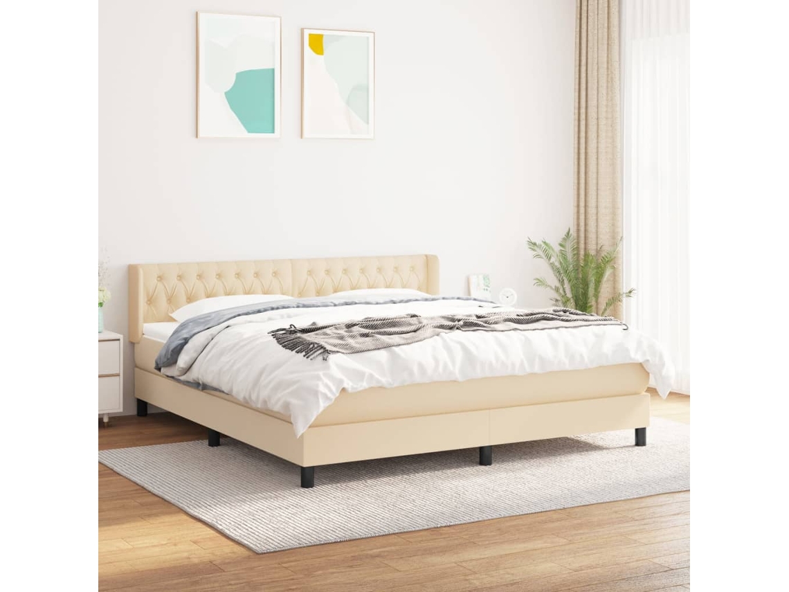 Vidaxl Cama Com Molas/colchão 180x200 Cm Tecido Cor Creme