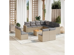 Vidaxl 12 Pcs Conj. Sofás Jardim C/ Almofadões Vime Pe Bege Misturado