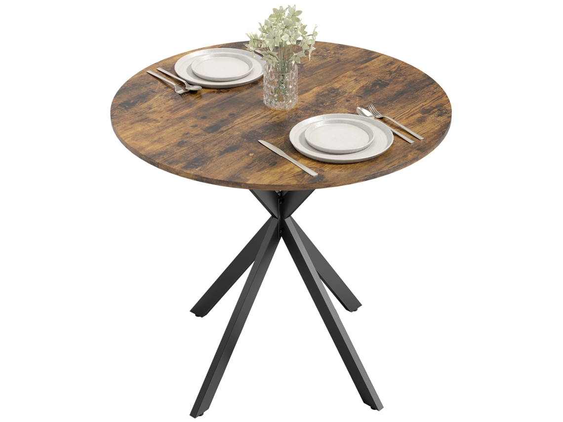 Mesa Redonda Cozinha Rústica Castanha 80 Cm, Aglomerado E Metal