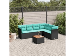Vidaxl 7 Pcs Conjunto De Sofás P/ Jardim C/ Almofadões Vime Pe Preto