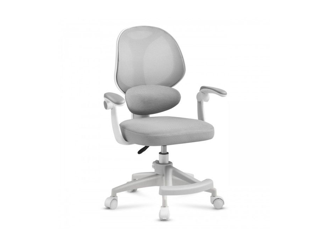Cadeira de Escritório Infantil Ajustável MARK ADLER Junior 4.5 Cinza Ergonômica, Apoios de Braço Rebatíveis, Rodas com Travamento Automático