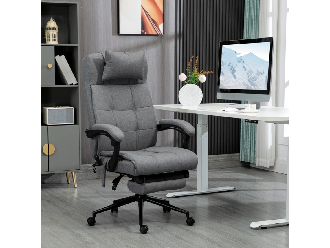Cadeira De Escritório Ergonômica Com Massagem, Ajuste De Altura, Aquecimento Lombar, Apoio Para Pés E Cabeça Poliéster Cinza 66x76x112 120cm Liptaptyn