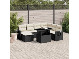 Vidaxl 8 Pcs Conjunto Sofás De Jardim Com Almofadões Vime Pe Preto