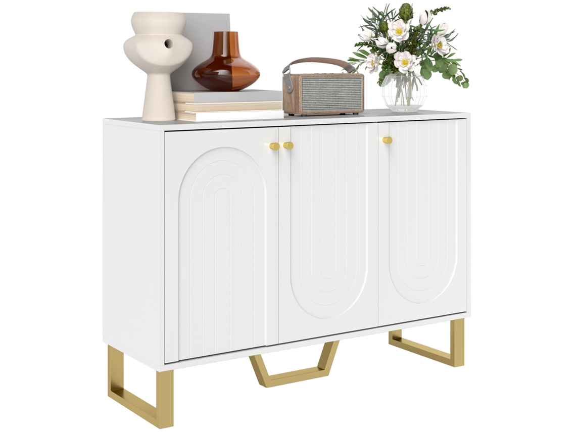 Aparador de sala VOLTEDGE com 3 portas, prateleiras ajustáveis e espaço para TV até 50 polegadas 106,5x35x77,5 cm em branco
