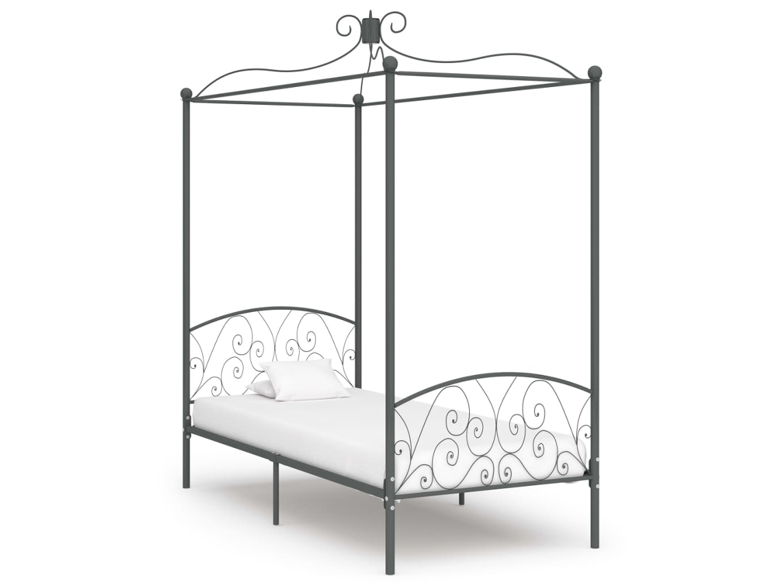 Vidaxl Estrutura De Cama Com Dossel 100x200 Cm Metal Cinzento