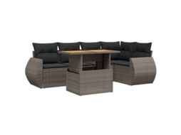 Conjunto 6 sofás de jardim com almofadões VIDAXL vime cinzento