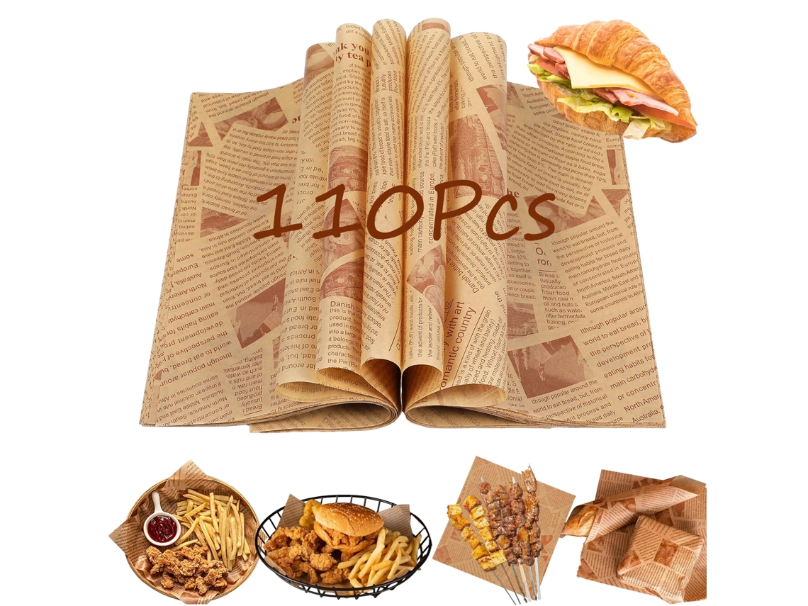 Papel Para Sanduíches De Alta Qualidade, Impermeável, Com 110 Folhas Resistentes A Óleo E Estampa Requintada, Ideal Restaurantes.