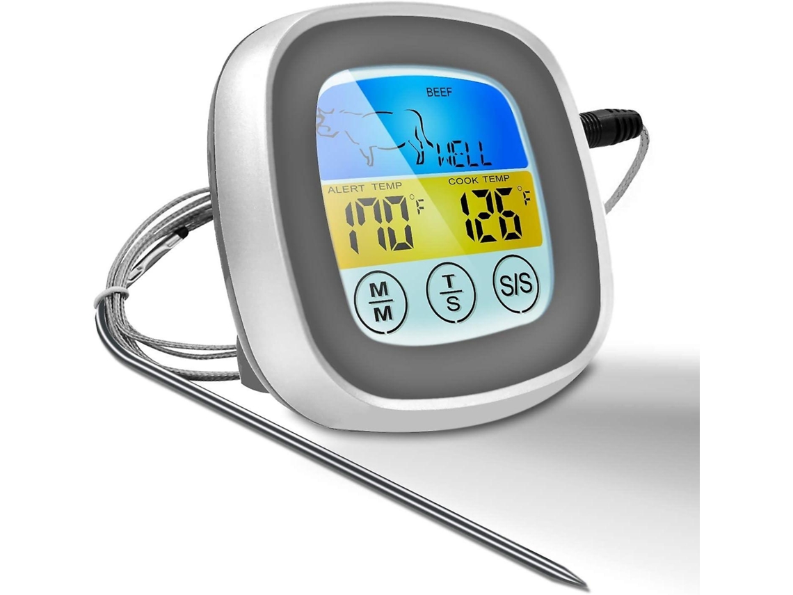 Termômetro De Carne 2020 Com Sonda Digital 40 E Cabo Para Cozimento Seguro, Tela Led Colorida Sensível Ao Toque. Aquaforge