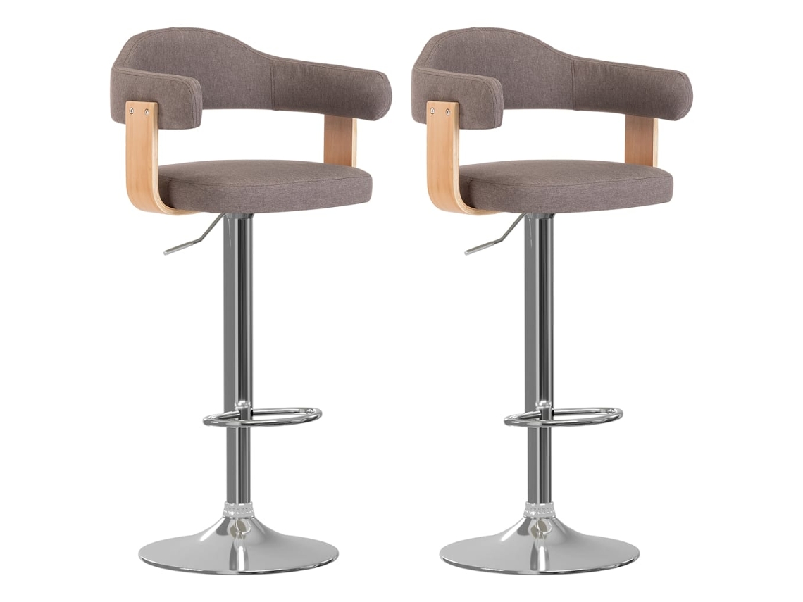 Vidaxl Bancos De Bar 2 Pcs Tecido E Madeira Curvada Cinza-acastanhado