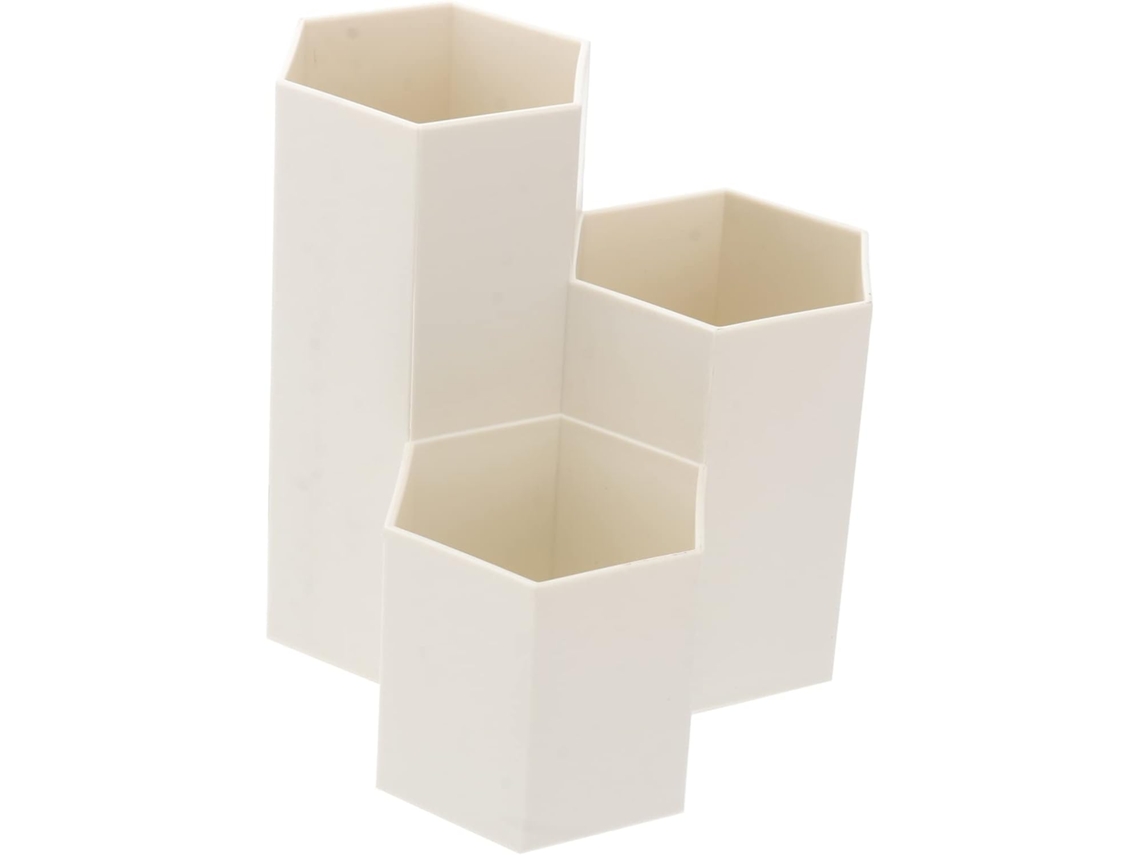 Organizador De Lápis Hexagonal De Plástico Resistente E Leve, Multifuncional, Cor Creme.
