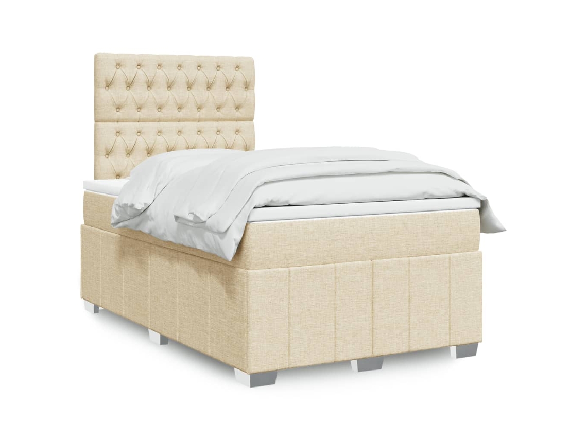 Vidaxl Cama Com Molas/colchão 120x200 Cm Tecido Cor Creme