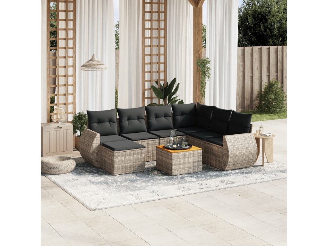Vidaxl 8 Pcs Conjunto Sofás de Jardim C/ Almofadões Vime Pe Cinzento