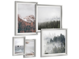Pinturas Murais Modernas Gráficos De Cidades Retrô Moldura Prateada Quadros Para A Sala De Estar Espelharte (conjunto De 5 Imagens)