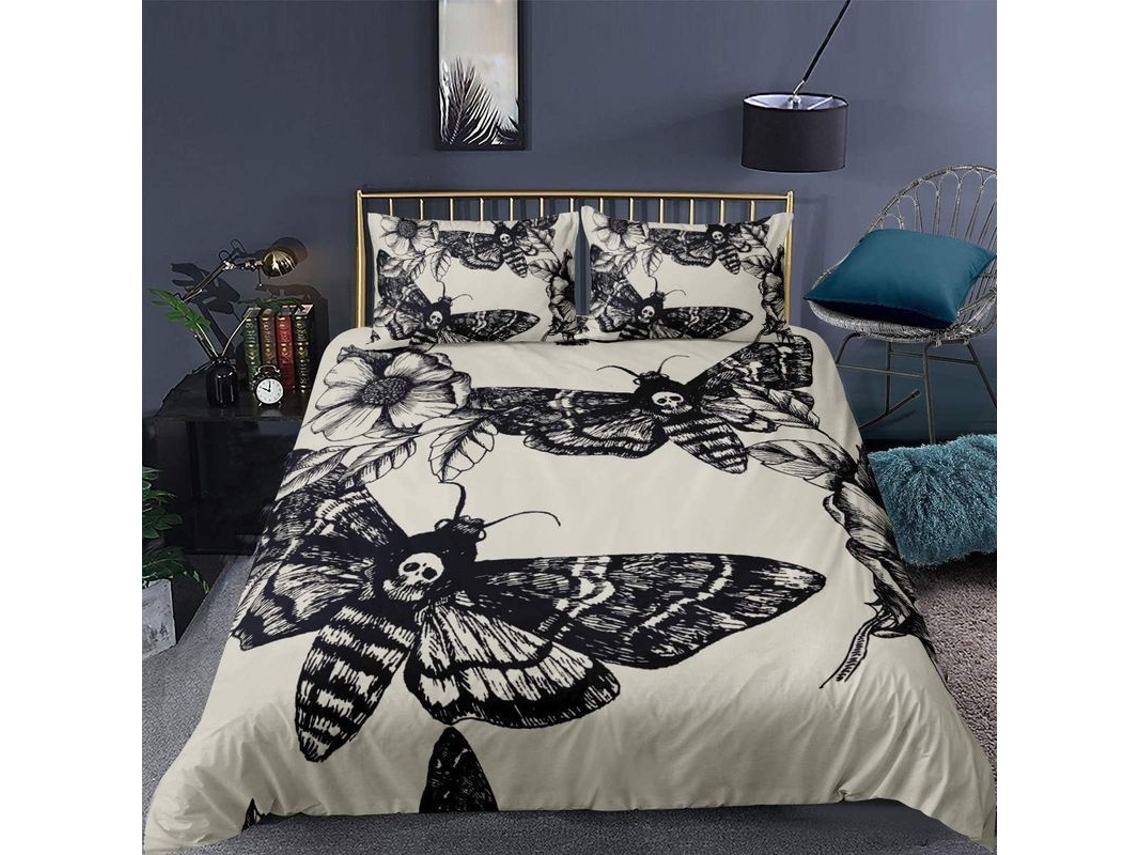 Conjunto de Cama Caveira Gótica com Capa de Edredom | S/MARCA