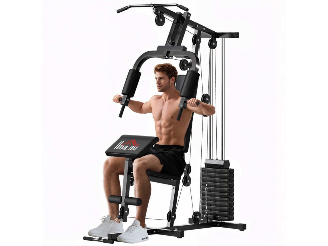 Estação Fitness Com Assento E Encosto Acolchoados, Em Aço E Pu, 135x103x210 Cm, Preto