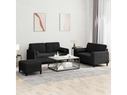 Vidaxl 3 Pcs Conjunto De Sofás Com Almofadas Veludo Preto