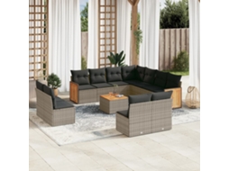 12 Pcs Conjunto De Sofá Jardim C/ Almofadões Vime Pe Cinza Dkd Home Decor