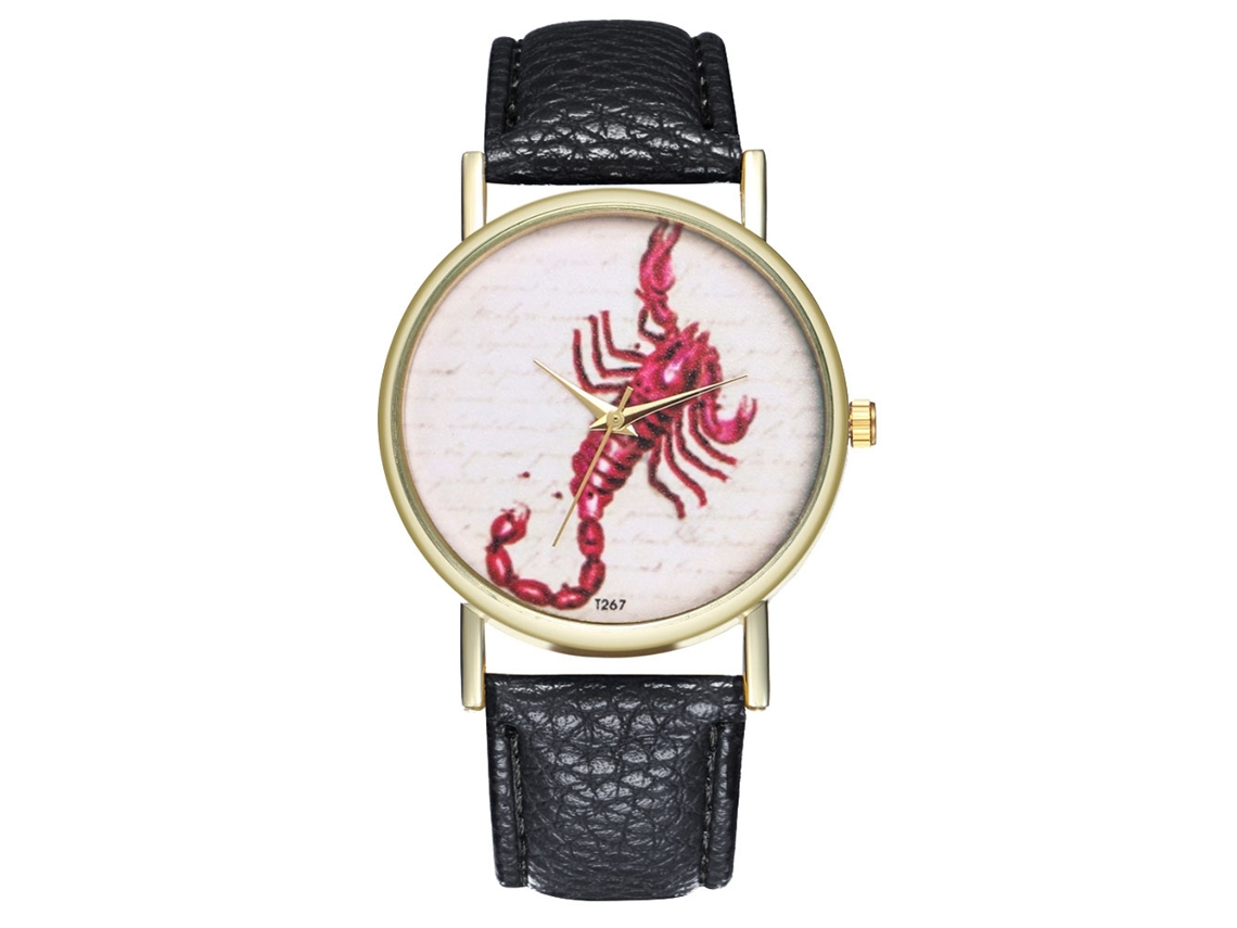 Relógio analógico Scorpio Quartz com pulseira simples de PU para homens e mulheres T267-a Preto