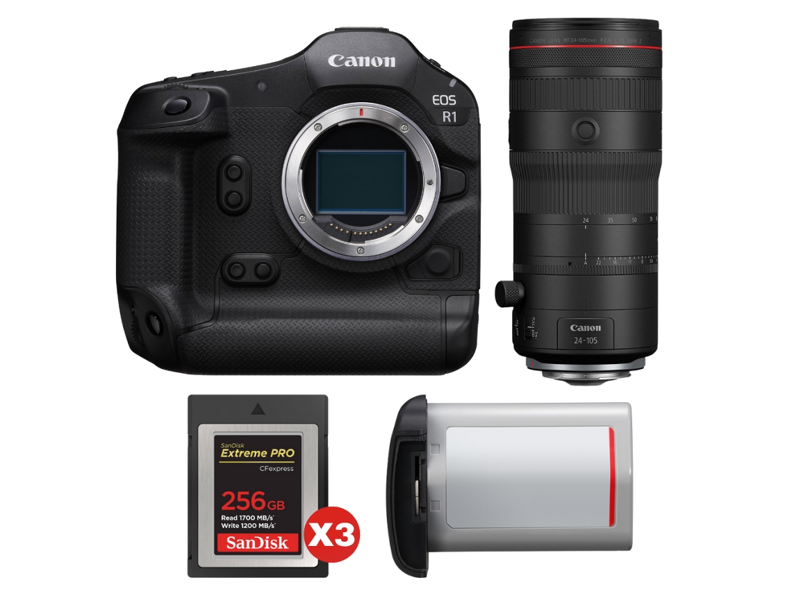 Eos R1 + Rf 24 105mm F/2.8 L Is Usm Z + 3 Sandisk 256gb Extreme Pro Cfexpress Type B + Canon Lp e19 + Ebook Pricedirect CANON