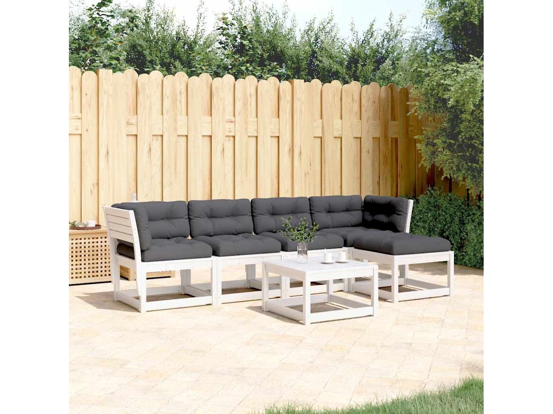Vidaxl 5 Pcs Conj. Sofás De Jardim C/ Almofadões Pinho Maciço Branco