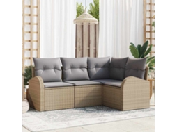 Vidaxl Conjunto De Sofá De Jardim 4 Unid. Bege E Cinza Claro Vime Pe