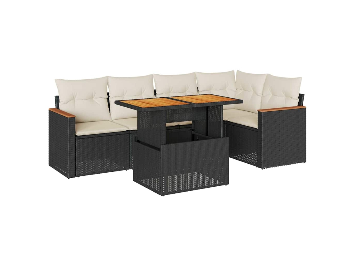 Conjunto de 6 Sofás Jardim com Almofadões Vime Pe/acácia Preto MAISON EXCLUSIVE (6 pcs)