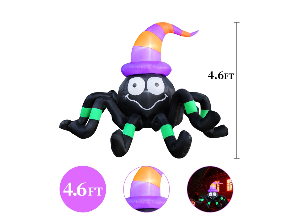Aranha Inflável de Halloween 4.5ft com Chapéu e Led para Decoração de Jardim Ao Ar Livre | S/MARCA