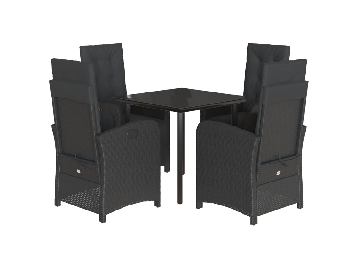 Conjunto de 5 Jantar para Jardim com Almofadões Vime Pe Preto MAISON EXCLUSIVE