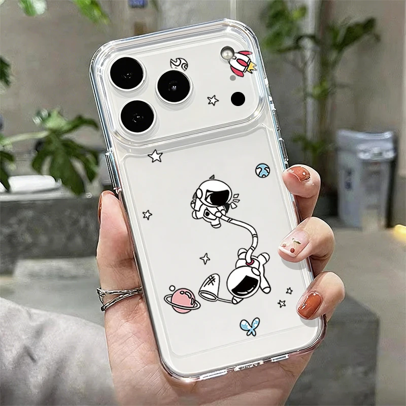 Capa Transparente Para Iphone 13 Pro Com Estampa De Astronauta Em Desenho Animado, Feita De Silicone Tpu Transparente.