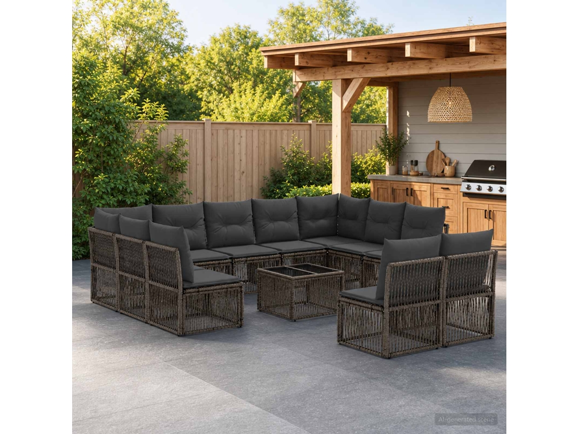 Vidaxl Conjunto De Sofá De Jardim 12 Unid. Cinzento Vime Pe