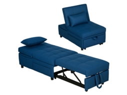 Poltrona Dobrável 3 em 1 com Bolso Lateral, Cama de Hóspedes com Almofadas, Encosto Ajustável, Poltrona com Rodas, Azul pt