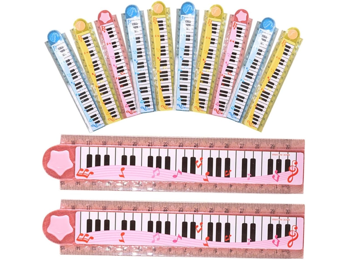 Partykindom Multifuncional Dobrável Régua, 20 Peças, 30cm, Piano Design, Material Plástico, Portátil e Adorável para