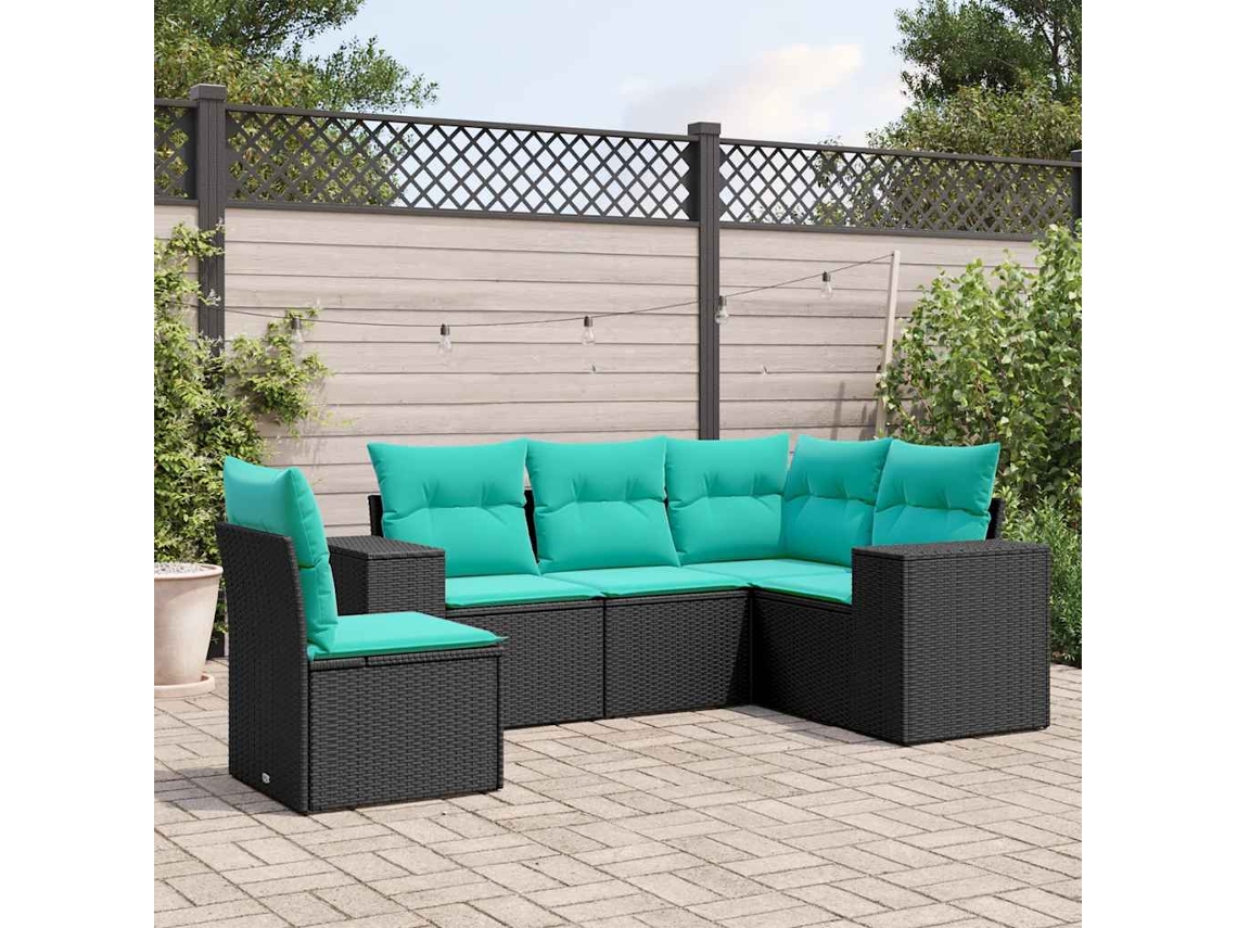 Vidaxl Conjunto De Sofá De Jardim De 5 Peças Com Almofadas Em Rattan Sintético Preto