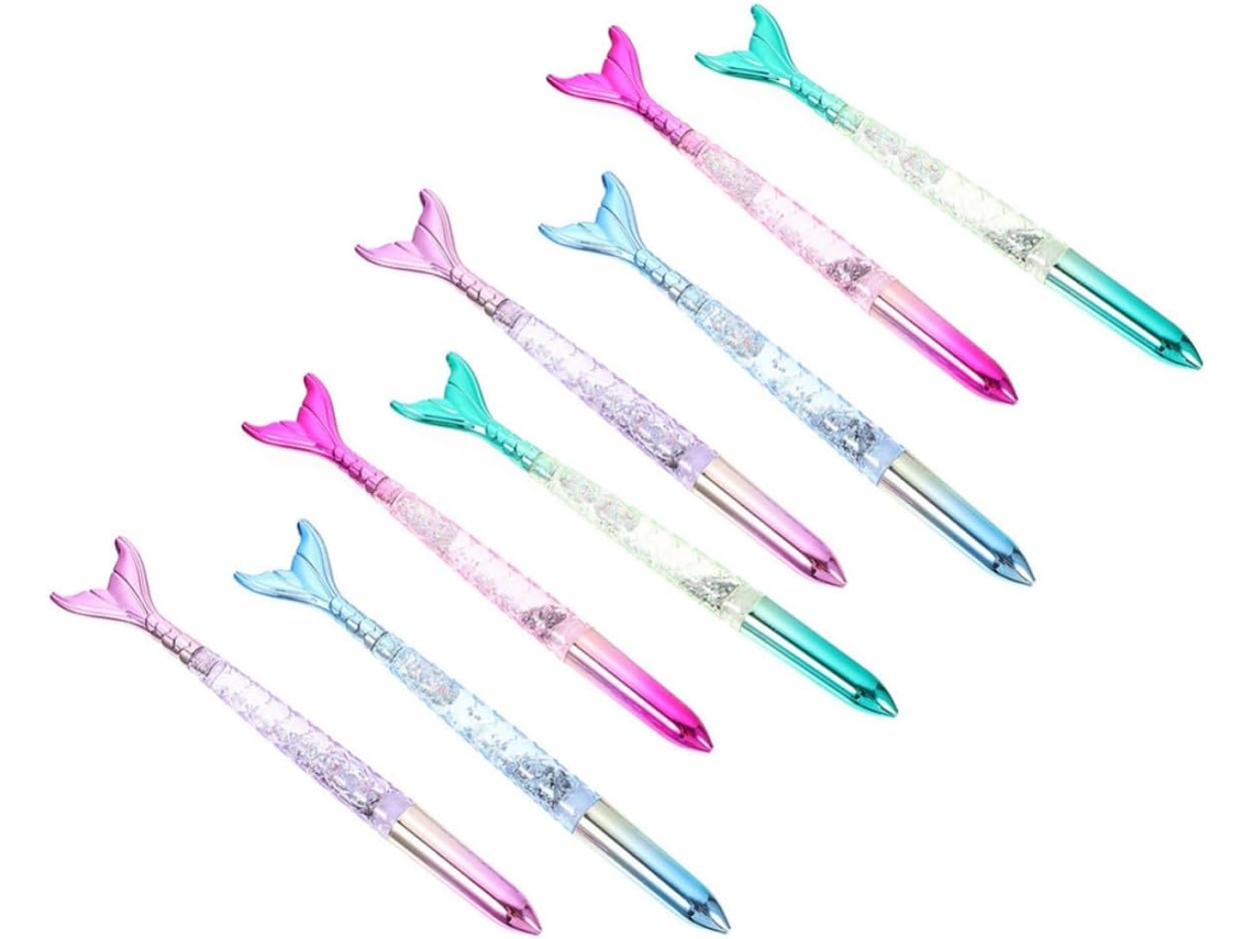 Conjunto De 8 Canetas Gel Plástico Inoomp Com Desenho Sereia, Ponta