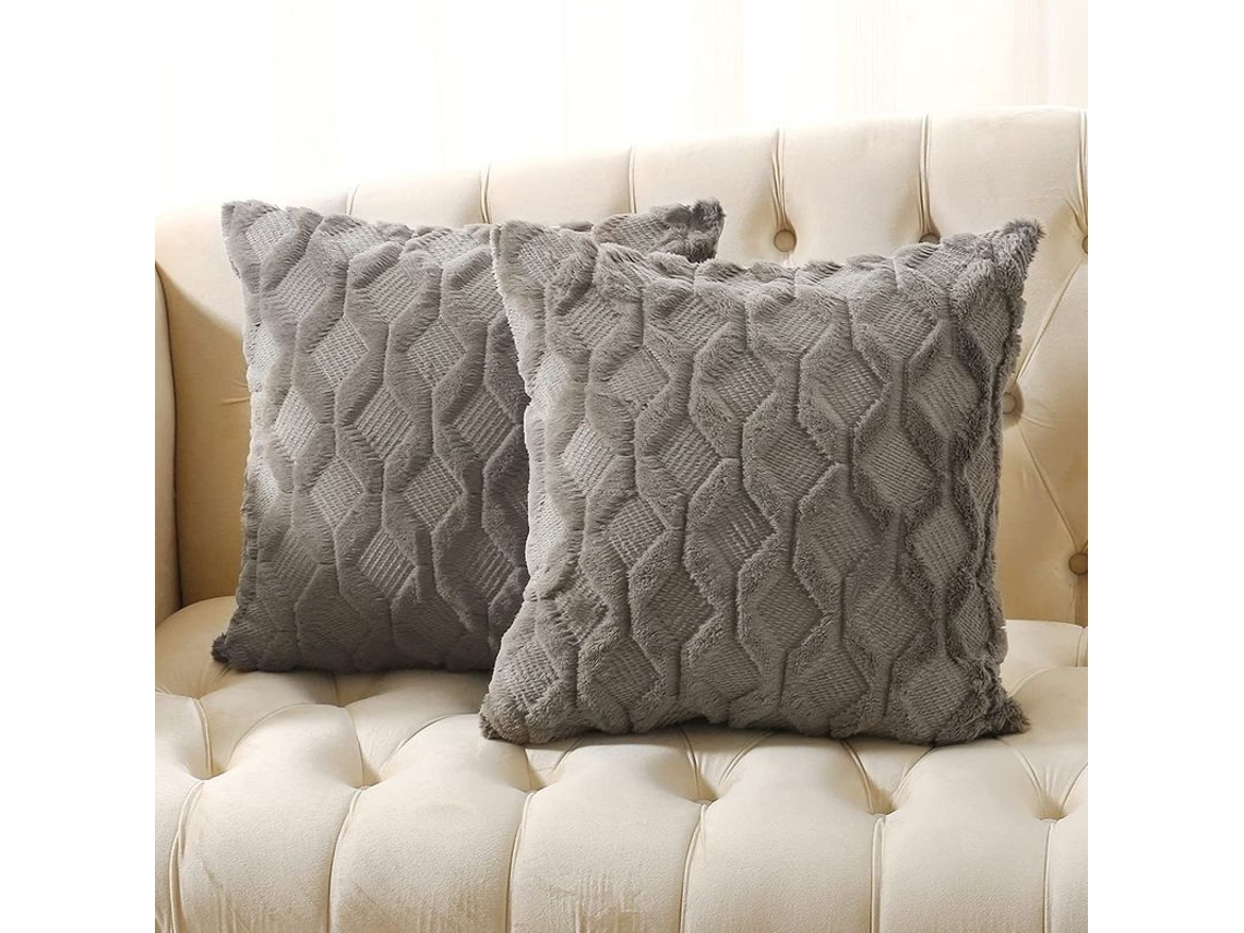 Nova Line pacote de 2 Capas de Almofada Faux Wool 18x18 Polegadas Decorativa Veludo Rustico Boho, Bege