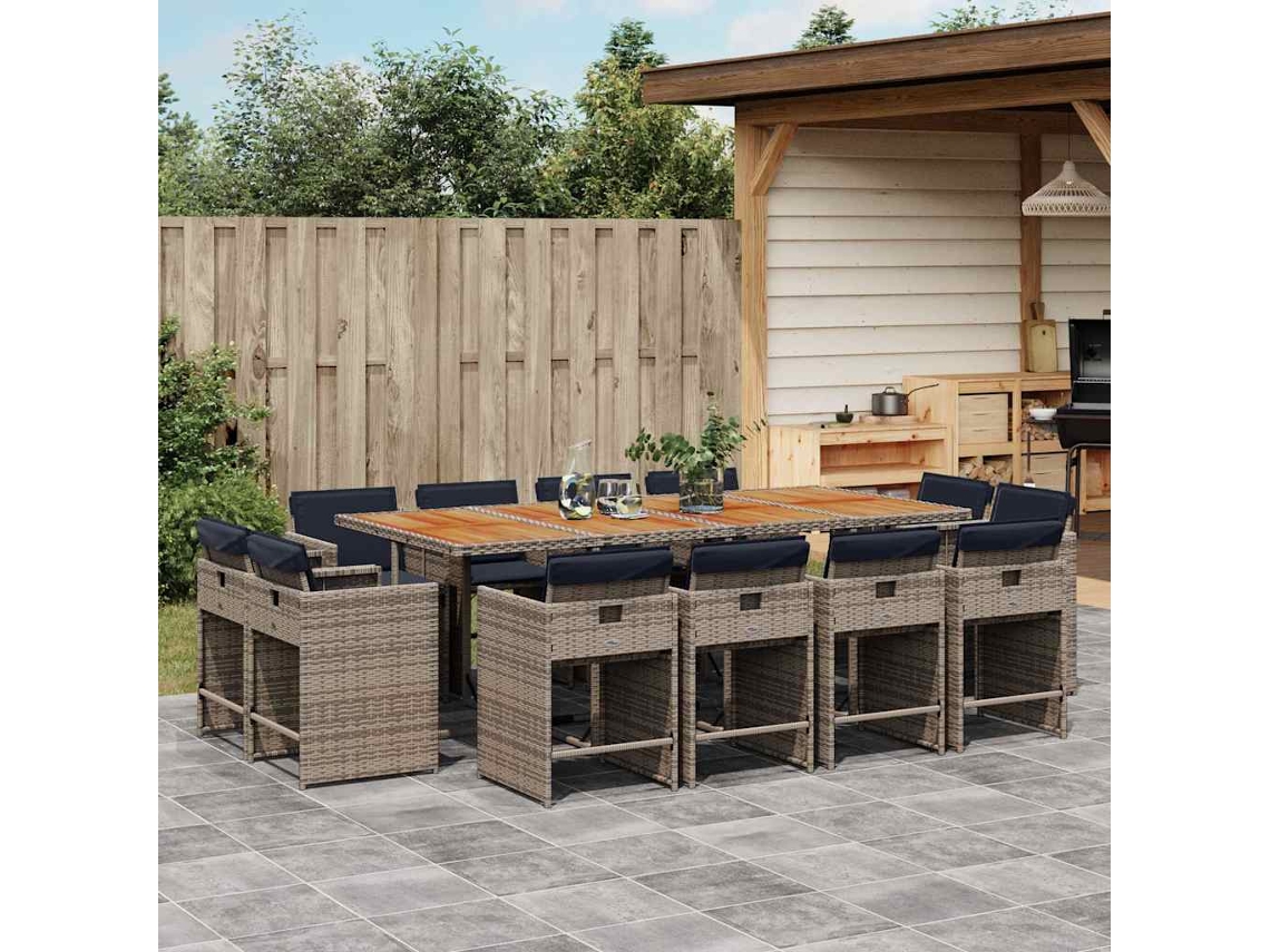 Vidaxl Conjunto De Jantar Para Jardim Com 13 Peças E Almofadas Em Rattan Sintético Cinza