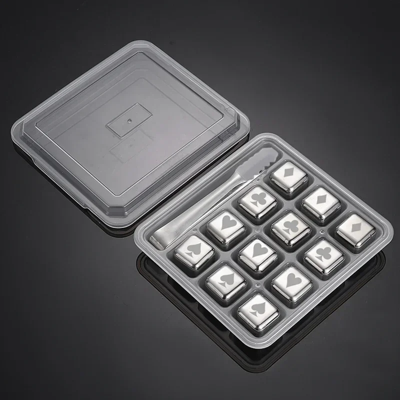 Cubos de Gelo de Aço Inoxidável Reutilizáveis, Congelamento Rápido, Metal de Qualidade Alimentar MDUG (prata, 12pcs, com Grampos)