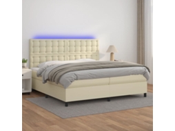 Vidaxl Cama Box Spring C/ Colchão/led 200x200cm Couro Artificial Creme