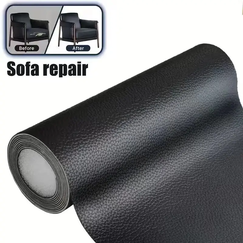 (preto, 35 X 300 Cm) Aplique Autoadesivo Em Couro Pu Impermeável, Ideal Para Renovação E Reparo De Móveis Domésticos.