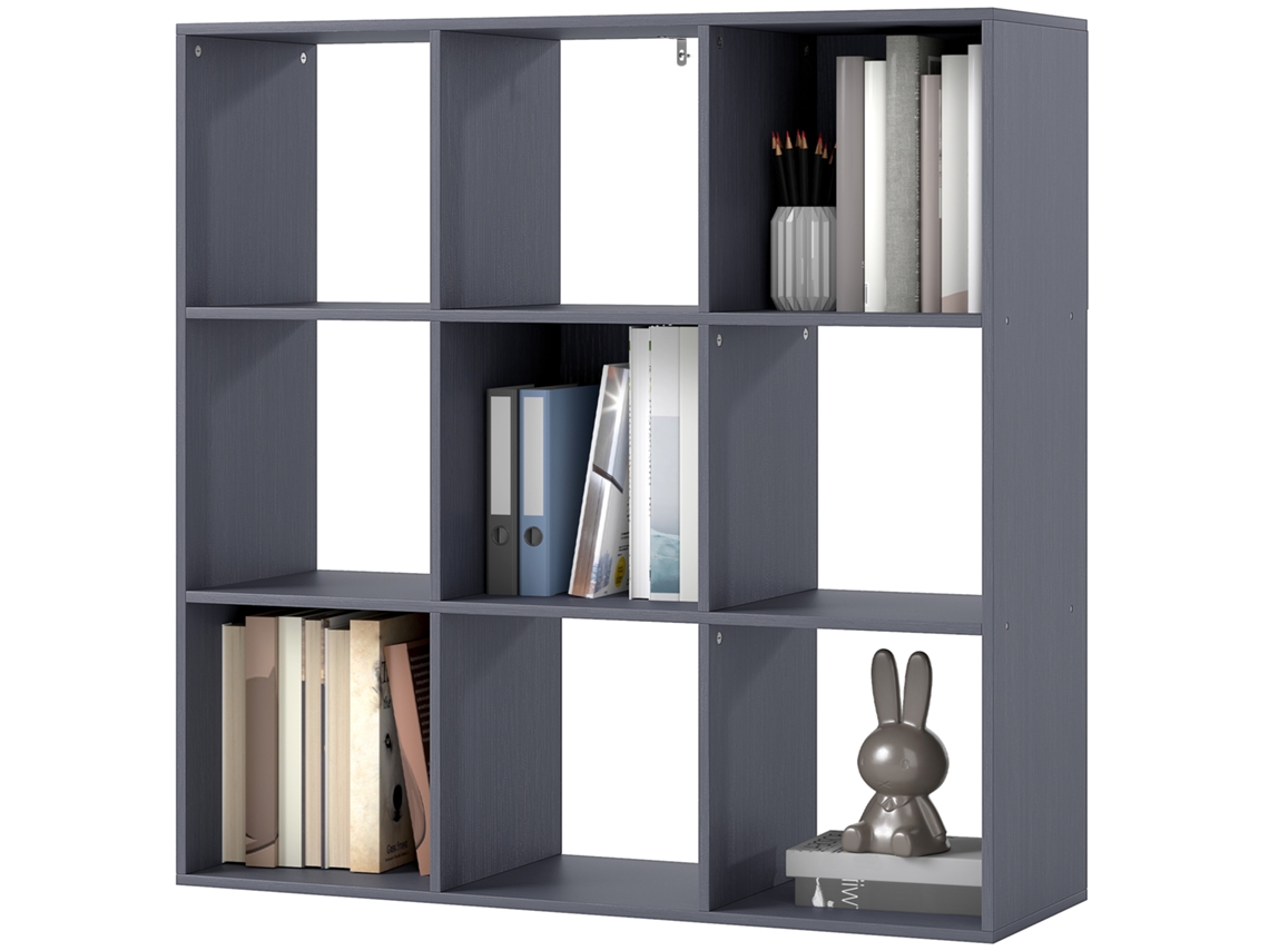 Estante de Arrumação com 3 Prateleiras e 9 Compartimentos, Sala, Quarto 91x29,5x91cm Cinza ORBITRA COMMERCE