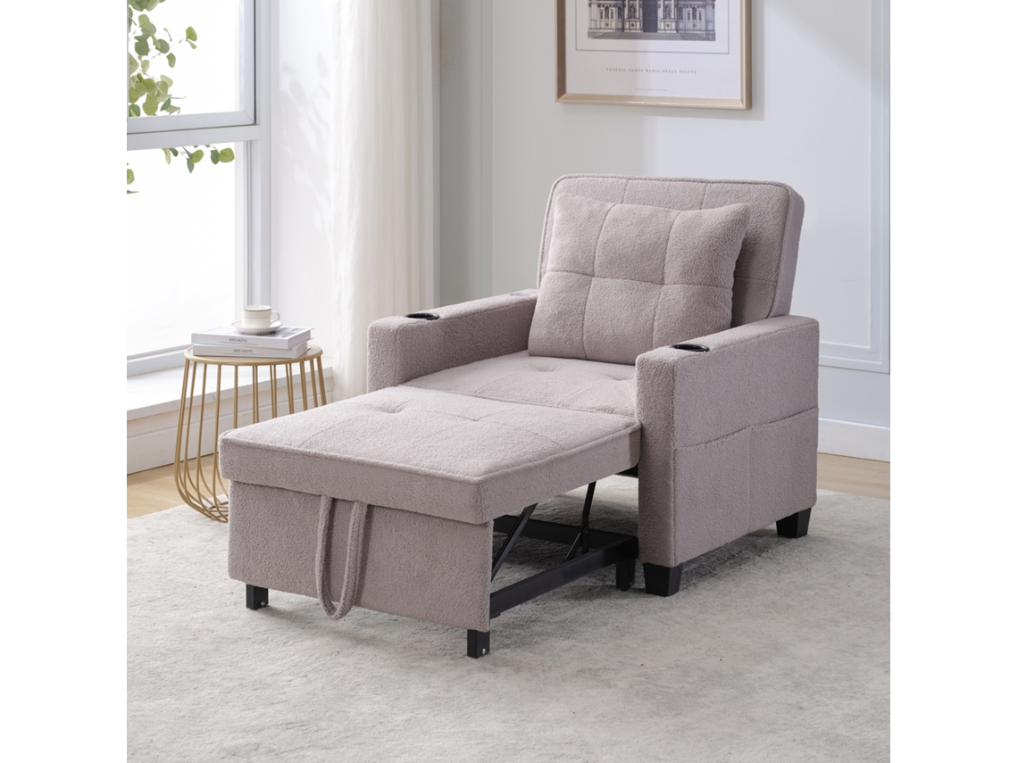 Sofá-cama Individual 3 Em 1 Retrátil Com Porta-copos E Usb, Poltrona Reclinável, Ideal Para Espaços Pequenos.