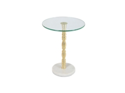 Mesa lateral com tampo de vidro e mármore branco, 41x41x53cm ALEXANDRA HOUSE LIVING