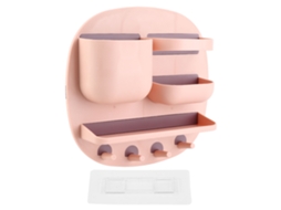 Caja de Almacenamiento de Parede com Adesivo, Capacidade Aumentada, Forma de Disco, Pp Ps, Instalação Sem Pregos, Rosa