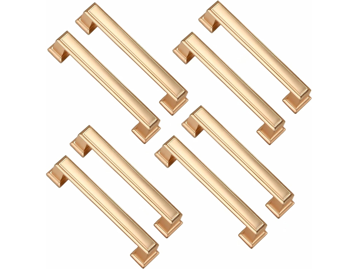 Conjunto De 8 Puxadores Dourados Maciços Para Armários, Com Parafusos, Distância Entre Furos De 96mm, Puxadores