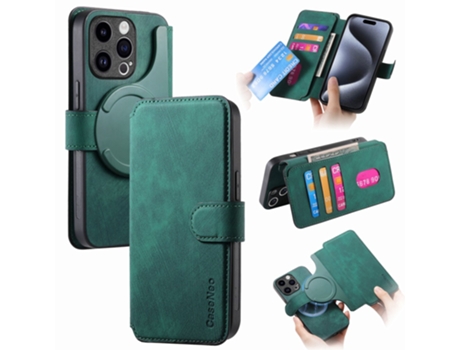 Capa Para Iphone 15 Pro Caseneo Pele Sintética Verde