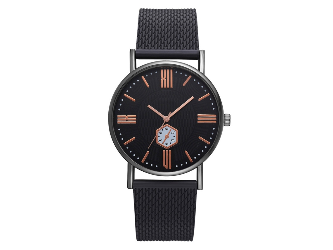 Reloj De Pulsera Empresarial Unisex Fanteeda Con Correa De Silicona (negro+números Oro Rosa)