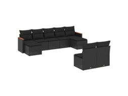 Conjunto de 9 Sofás para Jardim com Almofadões Vime Pe Preto MAISON EXCLUSIVE (9 pcs)